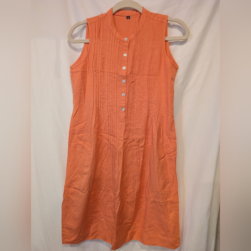 NWT Sleeveless Peach Button-Front Women’s Dress Linen cotton blend XS